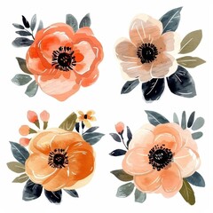 set of watercolor flowers