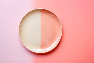 two-color ceramic plate on colorful background - obrazy, fototapety, plakaty