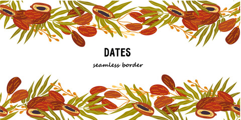 Dates background or frame for food label design project, customizable template. Perfect for invitations and food packaging, textile prints, hand drawn vector illustration on white background.