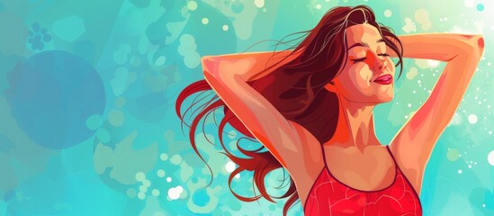 Red swimsuit-clad woman standing in the water