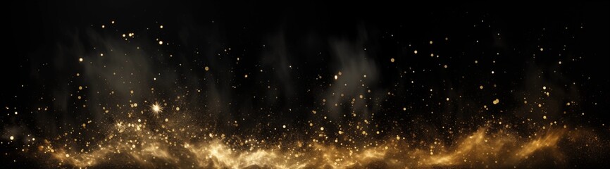 Fototapeta na wymiar Golden particles and sparkling dust animated on a dark background