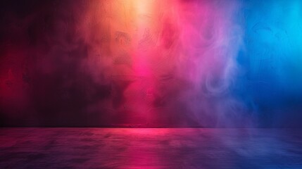 A room with a wall of colorful lights and smoke, AI - obrazy, fototapety, plakaty