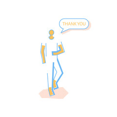 Man in dynamic pose with thank you text dialog speech bubble