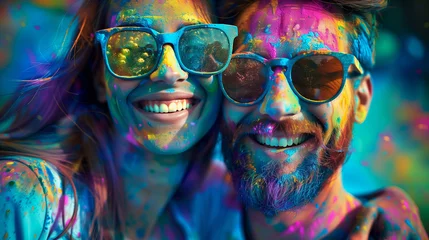 Deurstickers Cheerful couple in love at the festival of colors Holi © Diana Zelenko