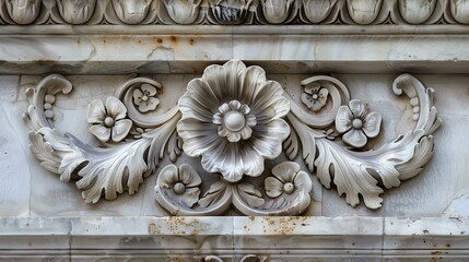 Rosettes architectual, marble flower on wall, stone material antique old-fashioned ancient creativity