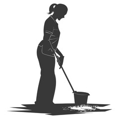 Silhouette housekeeper in action full body black color only