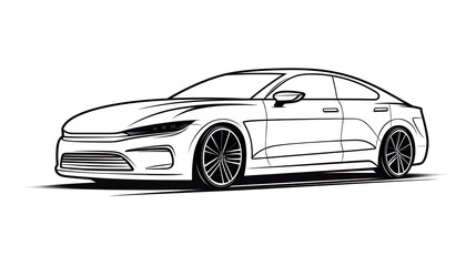 Capturing the essence of future mobility, this detailed line drawing showcases a modern electric sedan with a sleek and aerodynamic design