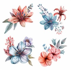 Fototapeta premium set of watercolor flowers
