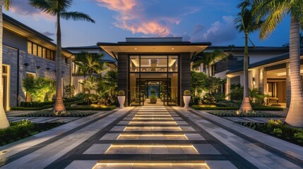 Step into luxury! modern villa's welcoming entrance. - obrazy, fototapety, plakaty
