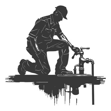 recommend clip art: Silhouette Plumber in action full body black color only