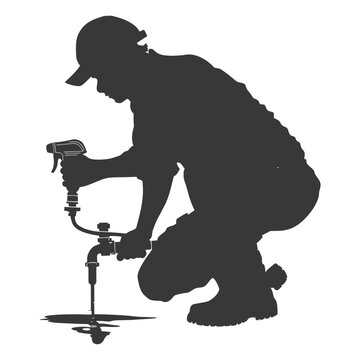recommend clip art: Silhouette Plumber in action full body black color only