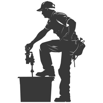 recommend clip art: Silhouette Plumber in action full body black color only
