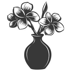 Silhouette plumeria flower in the vase black color only