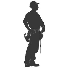 Silhouette repairman in action full body black color only - obrazy, fototapety, plakaty
