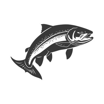 recommend clip art: Silhouette salmon fish animal black color only full body