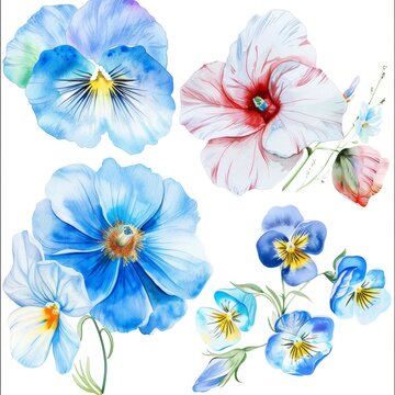 set of watercolor flowers