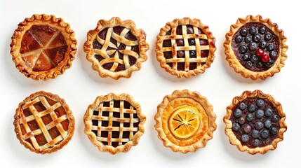 Fototapeta premium Set of different tasty pies on white background, top view