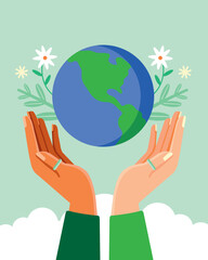 Two hands hold up the Earth—a symbol of shared responsibility and collective care. Let's hold the world together.
.
#UnitedForEarth #HandInHand #PlanetProtectors - obrazy, fototapety, plakaty