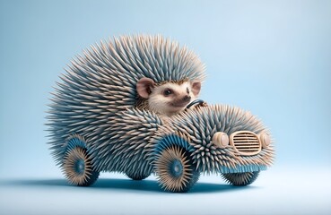 A hedgehog character driving a spiky car