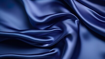 Obraz premium Luxurious shiny blue satin fabric draped elegantly with smooth waves and folds, depicting richness and upscale quality