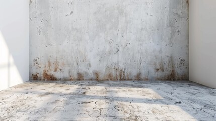 A white room with a concrete floor and some windows, AI