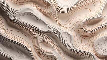 An elegant and modern digital art piece that depicts abstract topographic lines in soothing neutral colors
