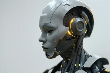 Gray and Lite Yellow: A Human Representation of Artificial Intelligence - obrazy, fototapety, plakaty