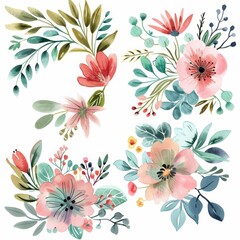 set of watercolor flowers