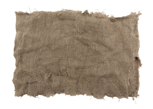 Burlap texture. A piece of torn burlap on a white background. Canvas. Packing material
