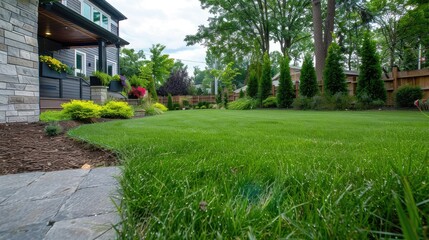 Obraz premium realistic grassy lawn, capturing the essence of suburban living.