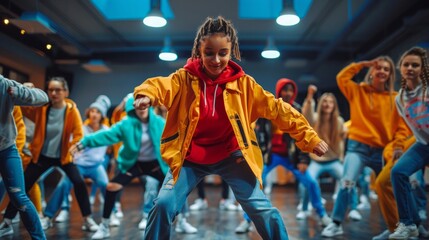 Group of young hip-hop dancers in studio