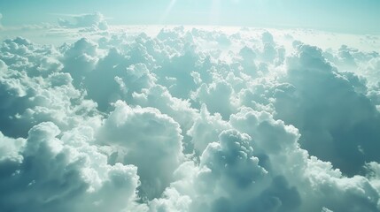 A view of a large cloud filled sky with the sun shining, AI