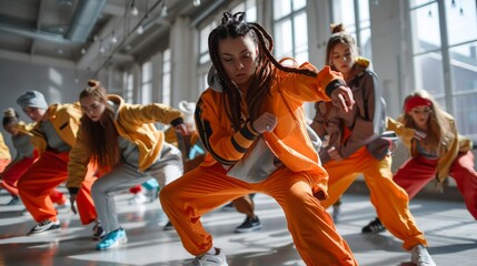 Group of young hip-hop dancers in studio - Powered by Adobe