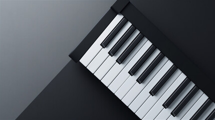Synthesizer or piano keyboard detail, black and white minimalist composition.