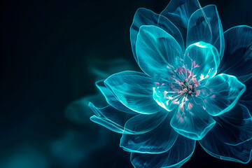 blue flower illustration on black background copy space