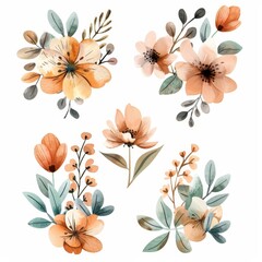 set of watercolor flowers