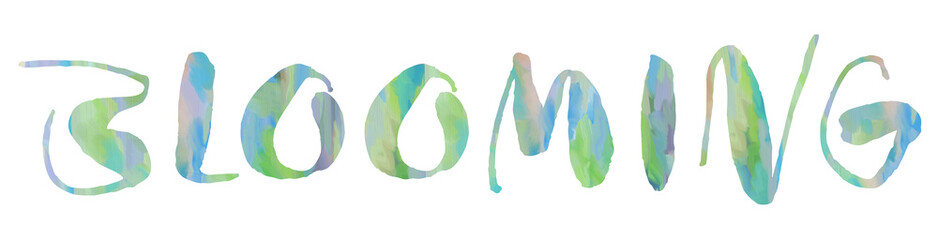 BLOOMING- The word BLOOMING with a digital Pastel colored painting in the letters BLOOMING - Transparent PNG Text, Word, letters, color, colorful, pastel