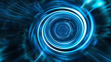 Dynamic blue light trails forming a hypnotic circular vortex pattern - obrazy, fototapety, plakaty