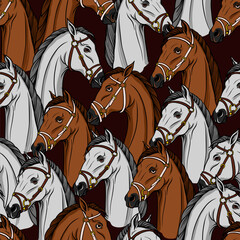 Seamless pattern with horse heads. Vector.