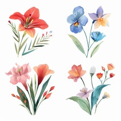 Fototapeta premium set of watercolor flowers