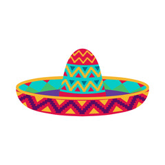 Sombrero hat illustration. Traditional Mexican costume element isolated on white background. Cinco de Mayo hat. Vector illustration.