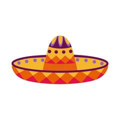Sombrero hat illustration. Traditional Mexican costume element isolated on white background. Cinco de Mayo hat. Vector illustration.