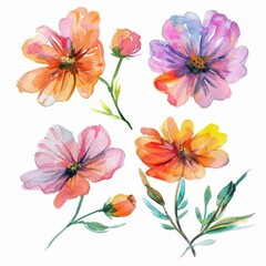 set of watercolor flowers