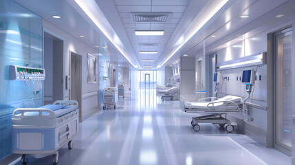 Modern hospital corridor with advanced equipment - obrazy, fototapety, plakaty