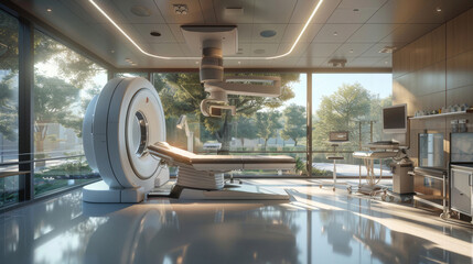 Modern hospital room with advanced mri scanner
