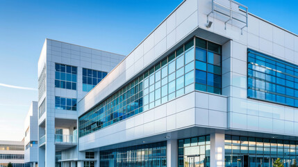 Contemporary architecture of a healthcare facility under clear skies