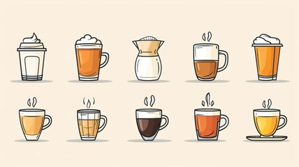 A set of different coffee icons