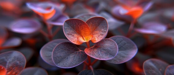  A tight shot of a purple blossom sporting a red core, encircled by neighboring purple and orange blooms - obrazy, fototapety, plakaty