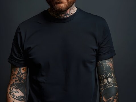 Portrait of a men with tato in a black shirt mockup