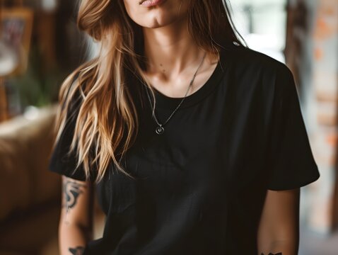 Portrait of a woman with tato in a black shirt mockup